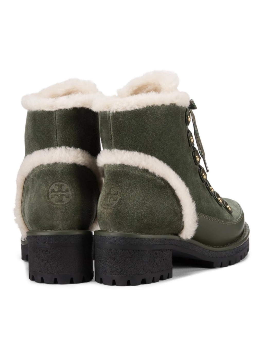 Tory Burch Cooper Shearling Lug Sole Boots in Forest Green Suede Size 8.5 - Picture 6 of 15
